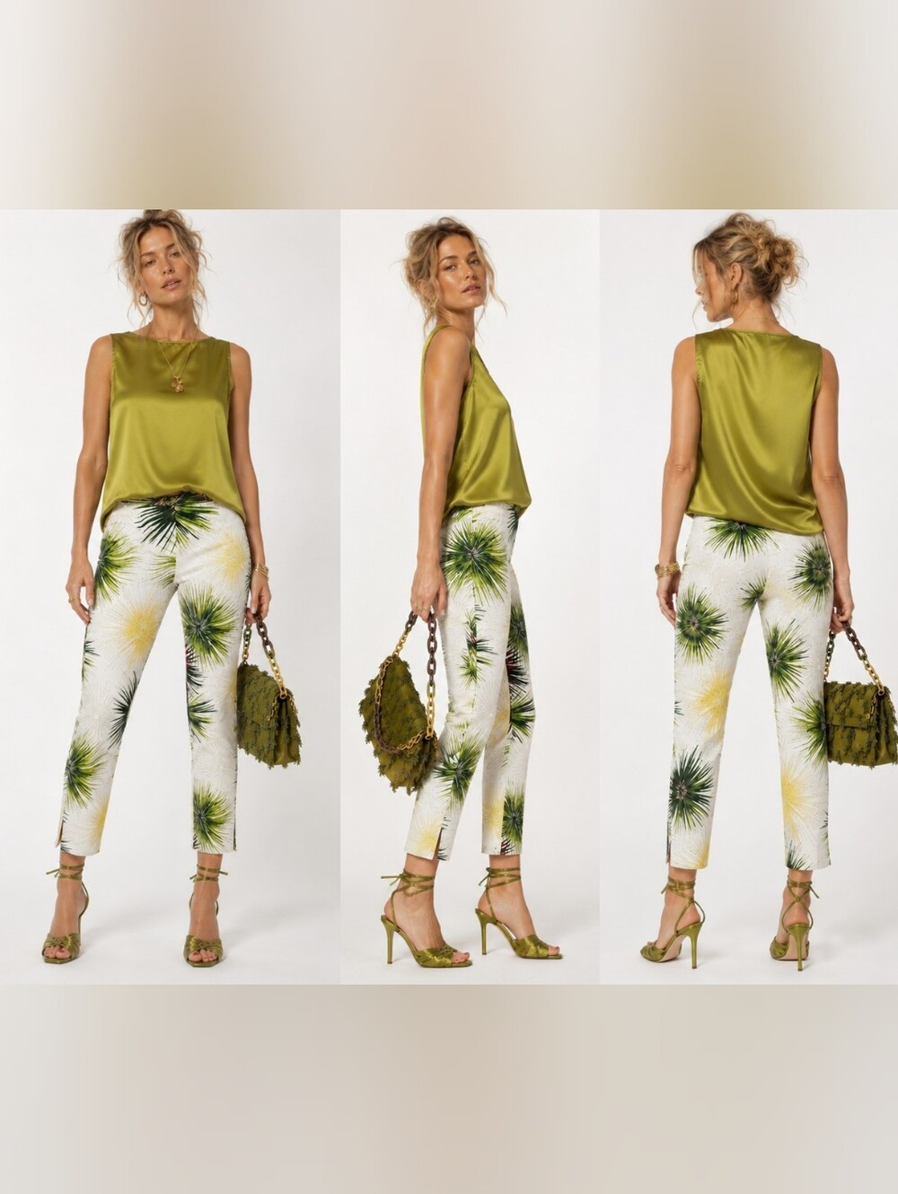 NWT Miss Sixty Luxury Vintage Y2K Cropped Trousers Palm JumpCats Print Linen